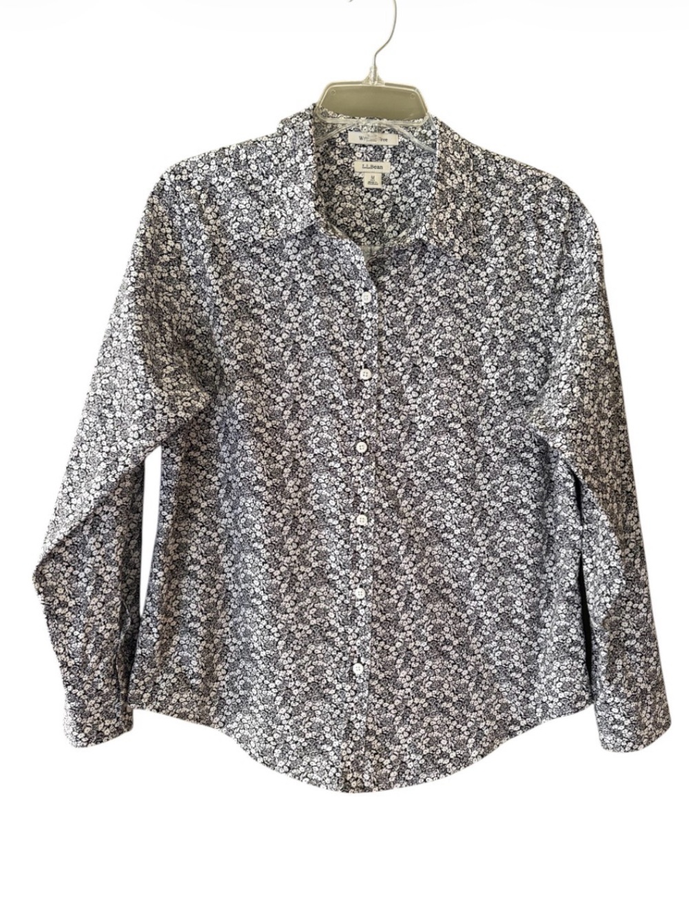 NWOT LL BEAN FLORAL WRINKLE FREE BUTTON DOWN SHIRT MED PETITE 100% COTTON